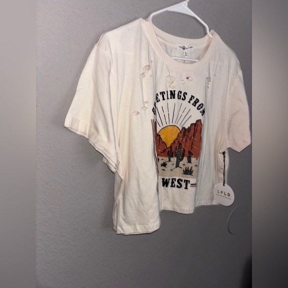 NWT love peace and lazy days cropped top with distressing in apricot antique XL! - Picture 6 of 16